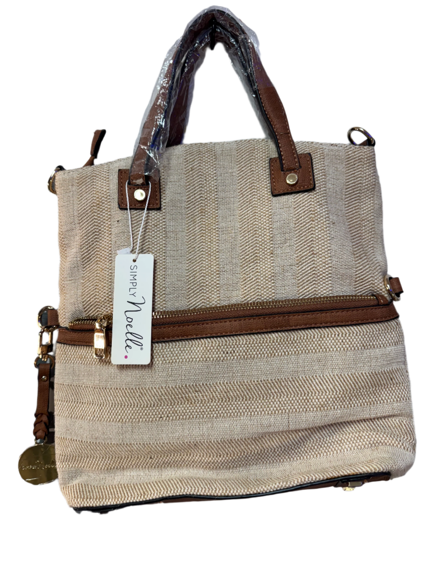 Simply Noelle - Tan Tweed and brown leather hand bag with shoulder strap - RELIC AND STITCH
