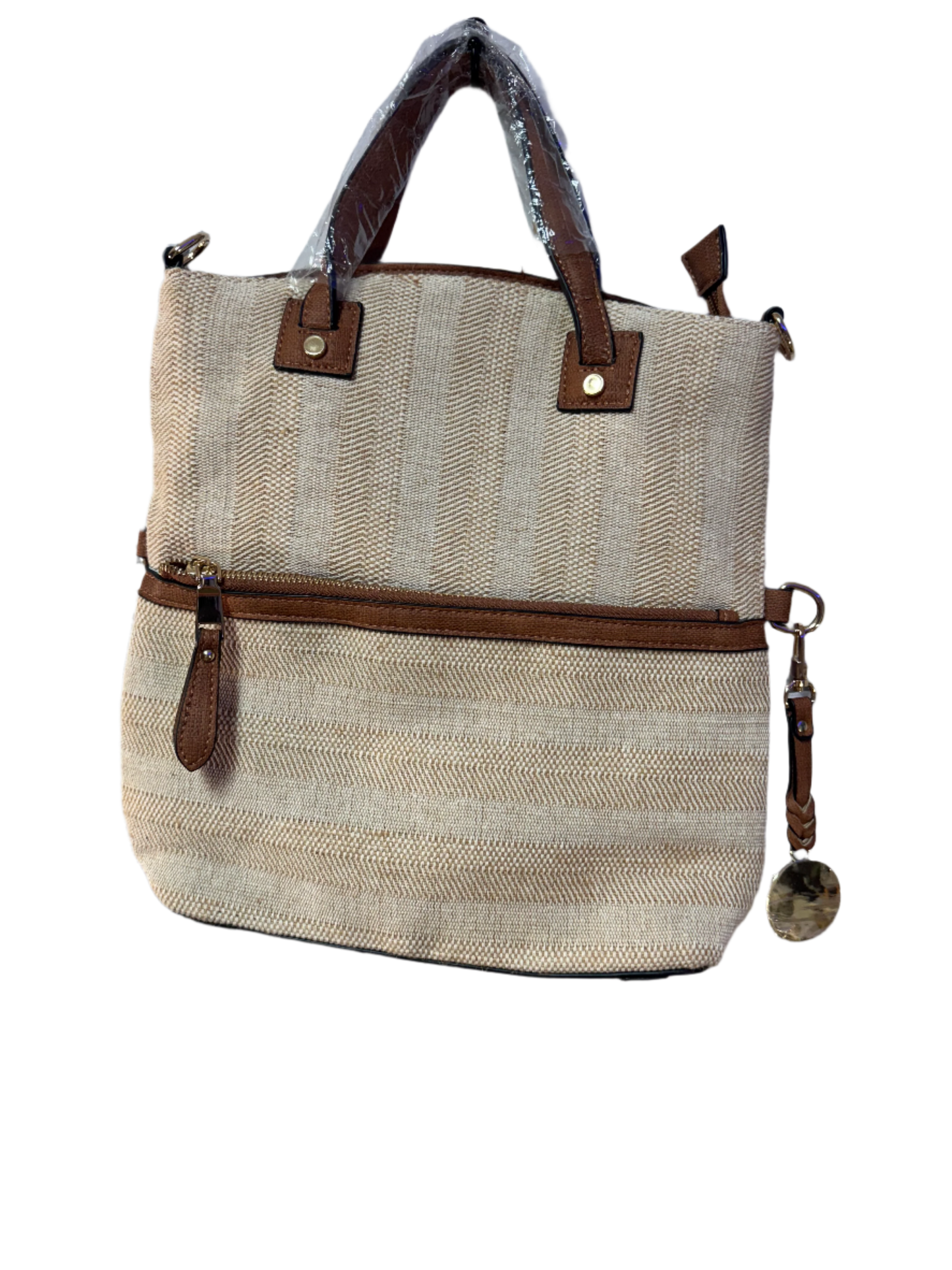 Simply Noelle - Tan Tweed and brown leather hand bag with shoulder strap - RELIC AND STITCH