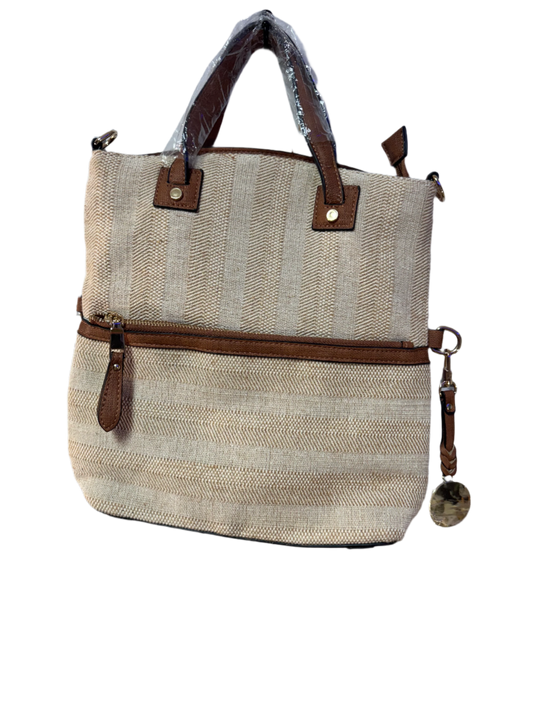 Simply Noelle - Tan Tweed and brown leather hand bag with shoulder strap - RELIC AND STITCH